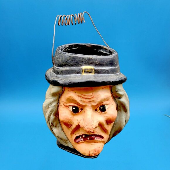 Vintage Poliwoggs Witch Bucket 1990s Primitive Halloween Paper Mache Style - Picture 3 of 9